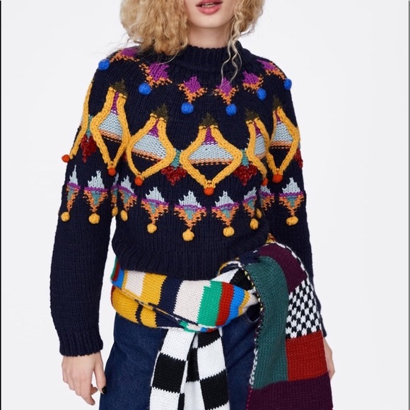 NWT Zara Multicolored Embroidered Knit Sweater - Picture 6 of 12